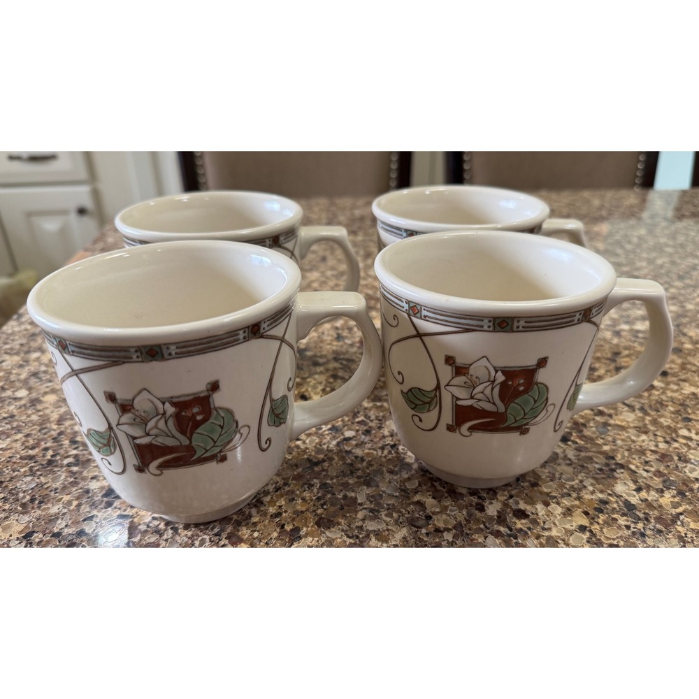 Vintage Pfaltzgraff Mission‎ Flower Coffee Mug Set of 4 Retired Floral Design
